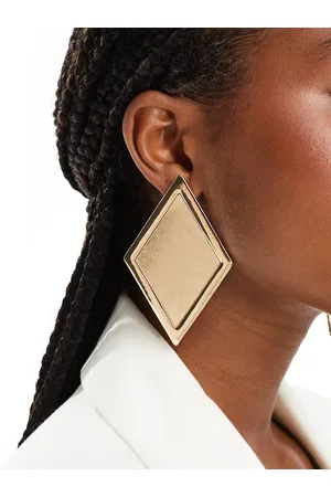 ASOS Oversized stud earrings with shiny diamond and brushed detail in tone
