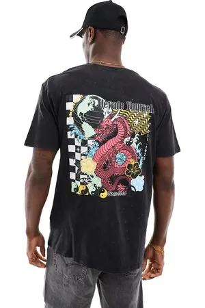 Brave Soul Short sleeve t-shirt with back print in acid wash