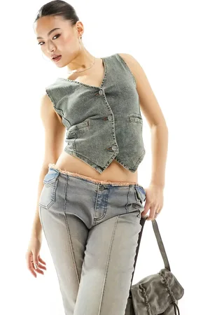 Liquor N Poker Denim waistcoat in dirty wash