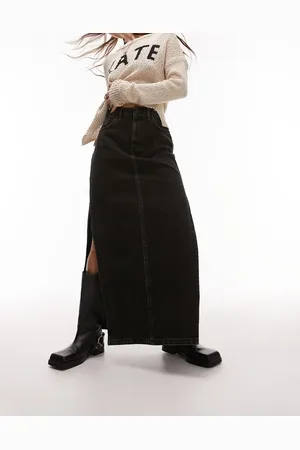 Topshop Denim maxi skirt with side split in dirty wash