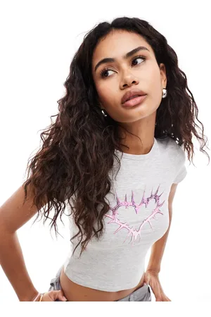 Monki Shrunken t-shirt with spike heart in melange