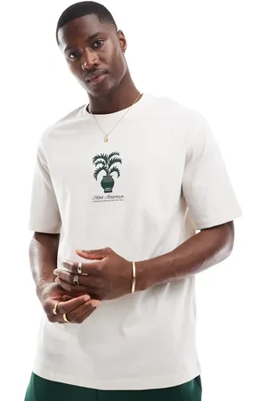 SELECTED Oversized t-shirt with central plant print in cream