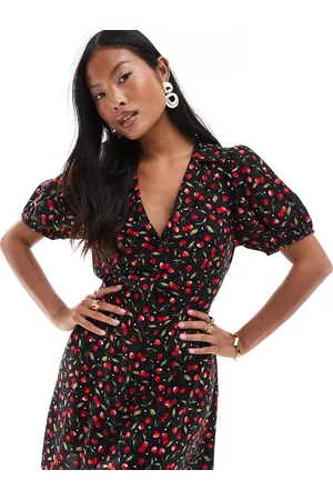 Miss Selfridge Button through mini tea dress in cherry print