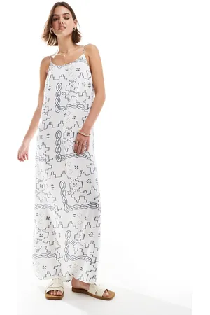 ONLY Bead straps geo print maxi dress in and blue