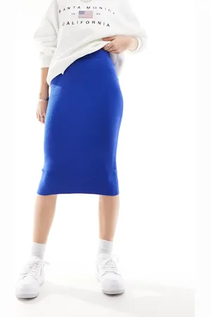 VERO MODA Ribbed midi skirt in cobalt