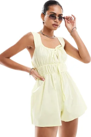 Reclaimed Western milkmaid tie front playsuit in