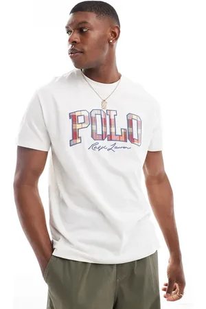 Ralph Lauren Check logo print t-shirt classic oversized fit in off