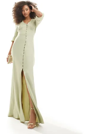 Maids to Measure Bridesmaid button font maxi dress in sage
