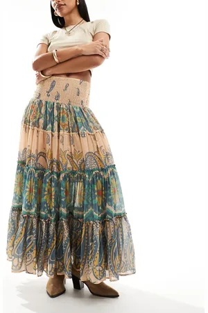 Free People Boho print tiered maxi skirt in