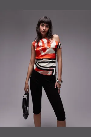 Topshop Scarf print asymmetric top in bold red & black print
