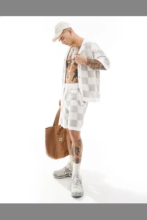 The Couture Club Co-ord knitted checkerboard shirt in off white