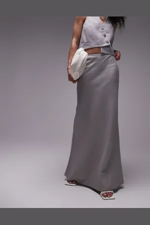 Topshop Linen bias maxi skirt in charcoal