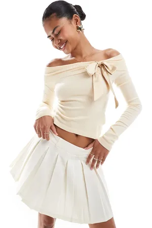 Motel Orianne bow detail long sleeve knitted top in buttercream