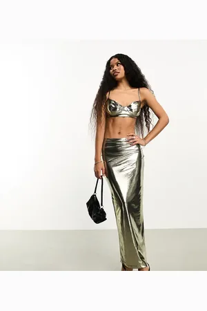 Jaded Rose Metallic drape maxi skirt co-ord in chrome