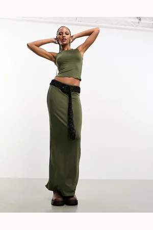 Heretic Nine Lightweight mesh midi tube skirt co-ord in khaki