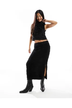 Pieces® Fluffy knit midi skirt co-ord in