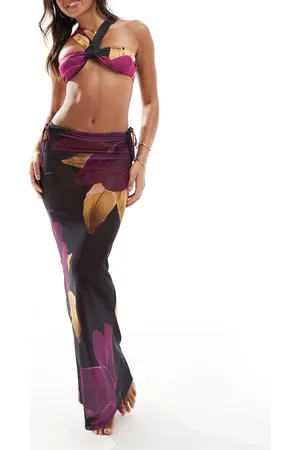 Murci Exclusive mesh low rise maxi skirt co-ord in purple floral