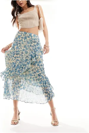 Whistles Shaded ruffle detail midi skirt in floral