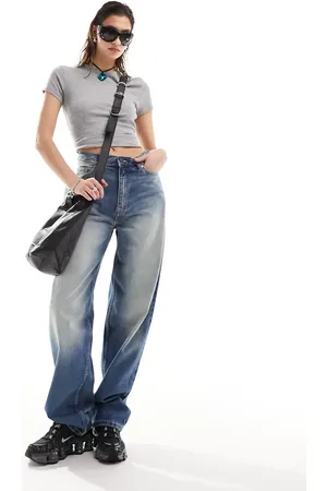 Weekday Rail mid waist loose fit straight leg jeans in jackpot
