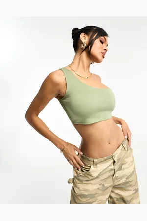 NaaNaa One shoulder crop top in khaki