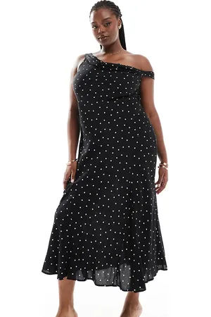 ASOS ASOS DESIGN Curve one shoulder strap midi slip dress in mono spot
