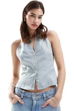 Reclaimed Halter top in blue gingham