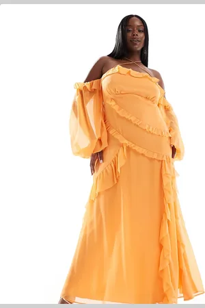 ASOS ASOS DESIGN Curve cross neck cold shoulder maxi dress with ruffles in