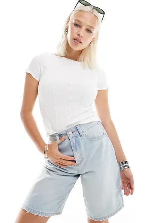 Monki Short sleeve lettuce trim t-shirt top in