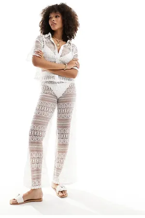 Miss Selfridge Beach lace trousers in cream