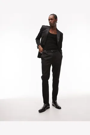 Topman Premium wool mix slim tuxedo trouser in