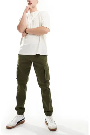 Only & Sons Tapered fit cargo trouser with cuffed bottom in khaki