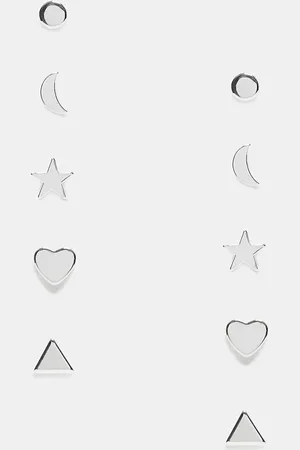 Monki 5 pack stud earrings star, moon and heart in