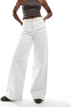 Object Wide leg jeans with contrast waistband in off