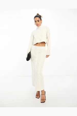 Pretty Lavish Cable knit midaxi skirt co-ord in cream