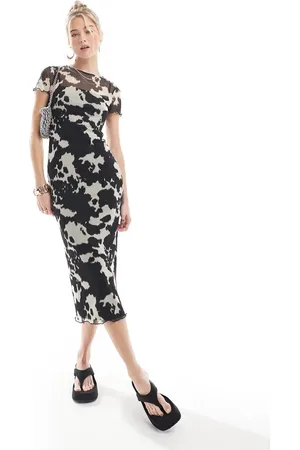 New Look Mesh cow print midi dress in