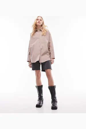 Topshop Oversized poplin shirt in taupe