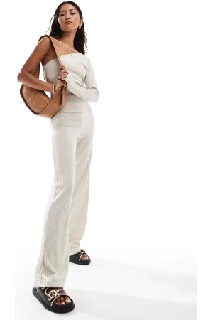 VERO MODA Mix & match rib jersey dad trouser co-ord in stone