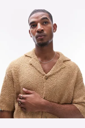 Topman Boucle button through polo in stone