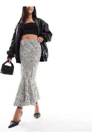 Y.A.S Y.A.S satin maxi skirt with seam detail in silver and navy leopard print