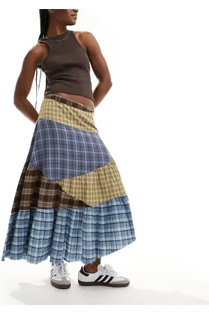 The Ragged Priest Y2K boho maxi skirt in mix check
