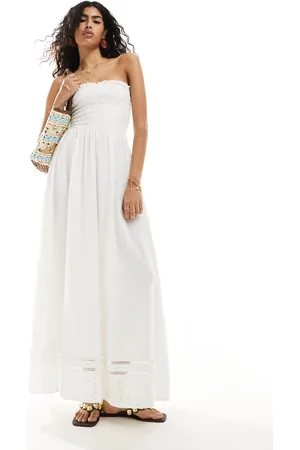 Iisla & Bird I ruched bandeau micro broderie maxi beach dress in