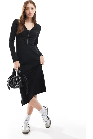 JDY Ruched front midi dress in