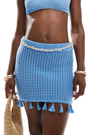 Threadbare Crochet tassel mini skirt in baby