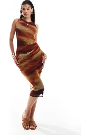 Style Cheat Mesh midi dress in sunset print