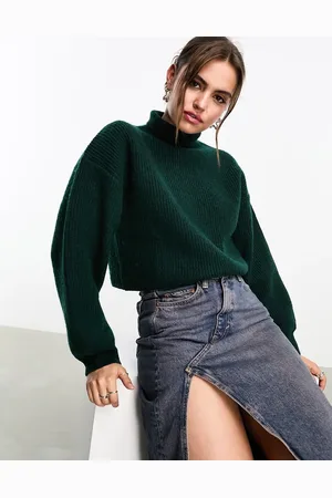 Monki Cropped knitted jumper in forest