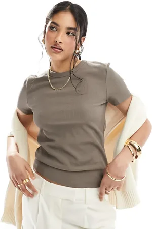 & OTHER STORIES Short sleeve ribbed fitted top in mole
