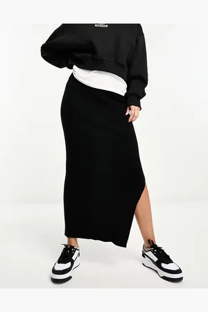Miss Selfridge Rib knit midi skirt in