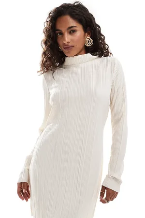 VERO MODA High neck plisse mini dress in ecru