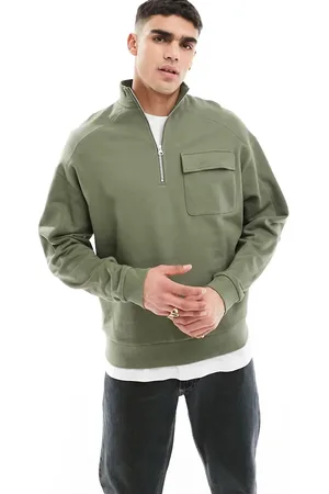 ASOS Oversized half zip funnel neck sweatshirt in khaki