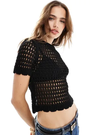 MANGO Crochet knitted t-shirt in